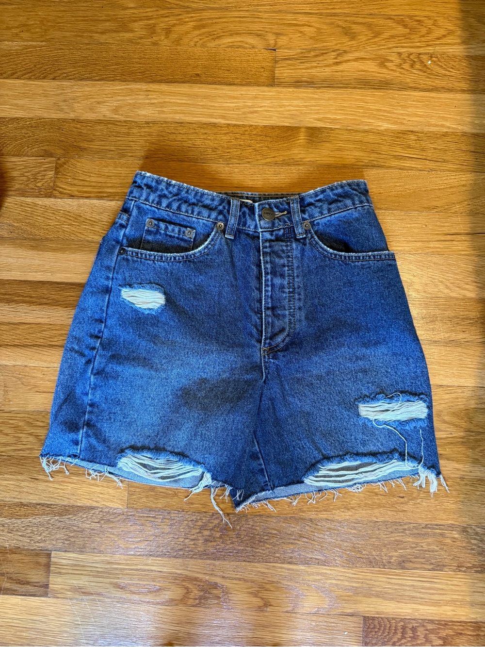 Amuse Society Distressed Dark Blue Denim Shorts